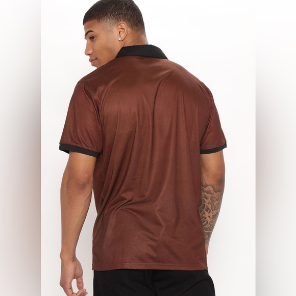 💥3/$15💥NWT - Fashion Nova Men Cue Club Short Sleeve Polo, Brown - Medium - Picture 3 of 13